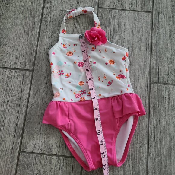Janie and Jack baby girl pink & white summer halter top onepiece swimsuit 12-18M - Picture 7 of 11